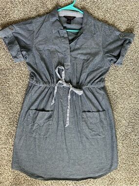 Signature by Robbie Bee Chambray Drawstring Mini Dress Size 12